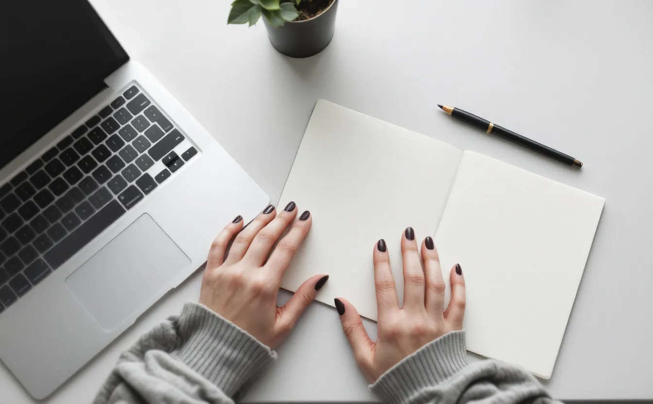 Hands on a laptop keyboard with a blurred browser window in warm evening light